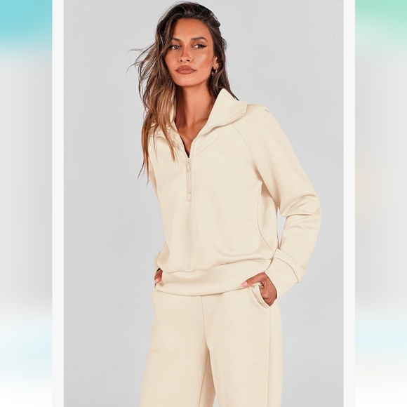 Nwt prettygarden 2 piece tan softstreme half zip and sweatpants set size medium - Picture 3 of 16